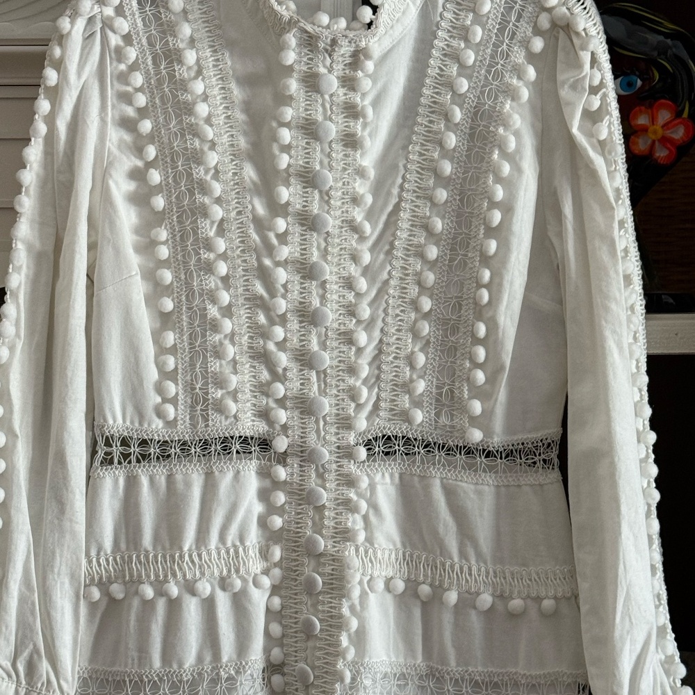 Layered With Love Medium M Anthropologie white pom pom dress - Picture 2 of 4